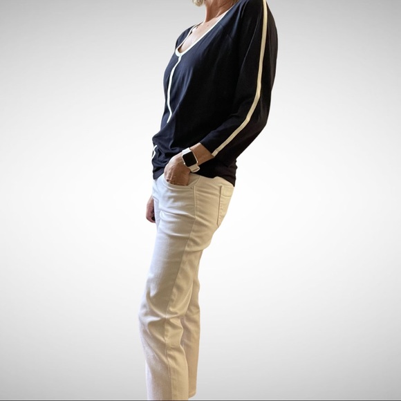 Claudia Sträter Navy/White V-Neck Blouse 36 - Picture 5 of 10